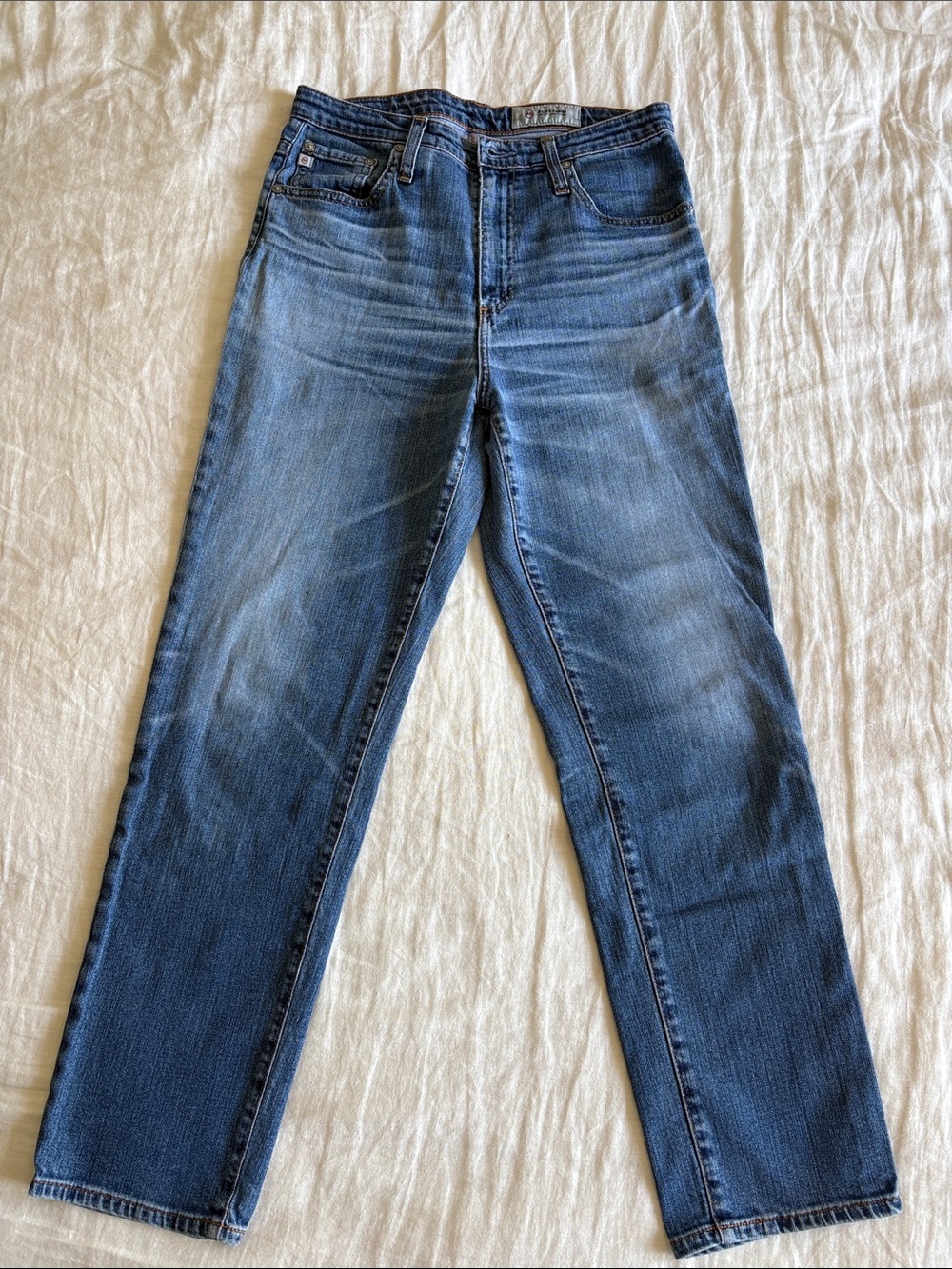 AG Adriano Goldschmied Women's Faded Blue Straight-Leg Jeans